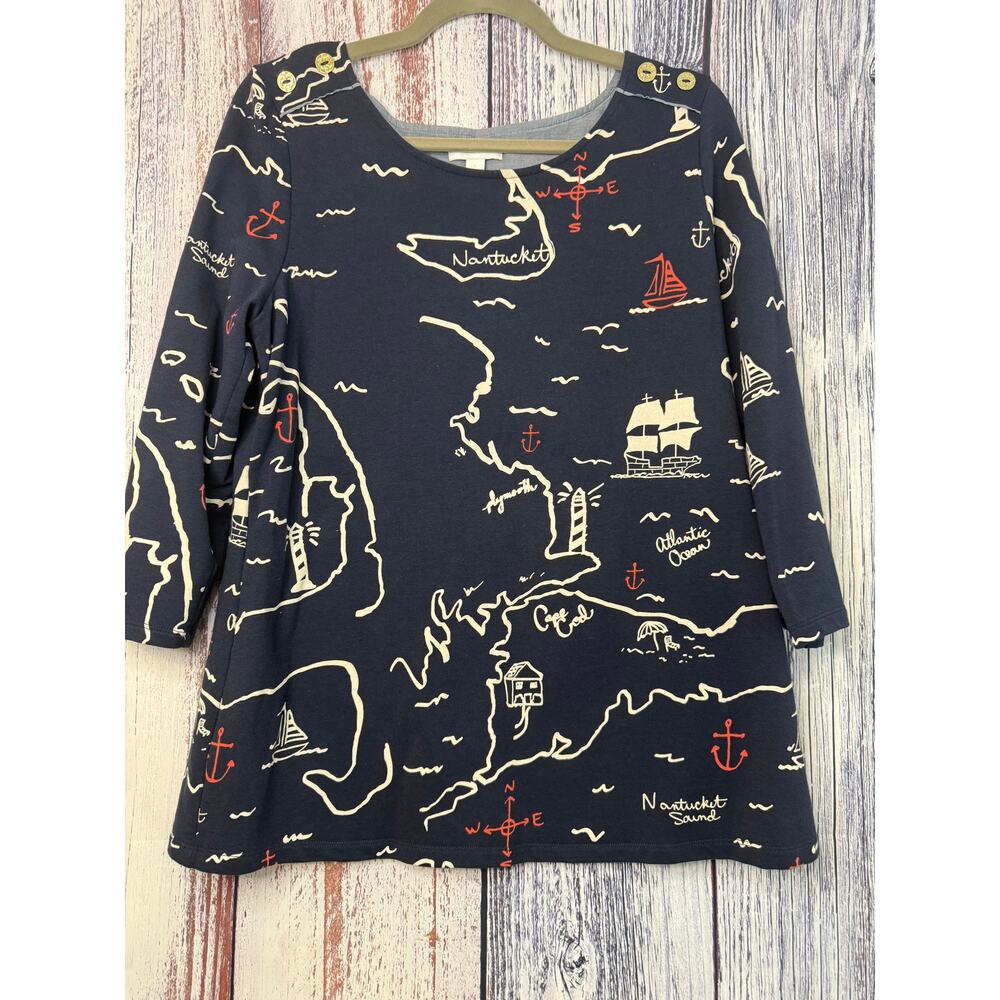 Charter Club Women's Boat Neck Top featuring a Nautical Map  Large